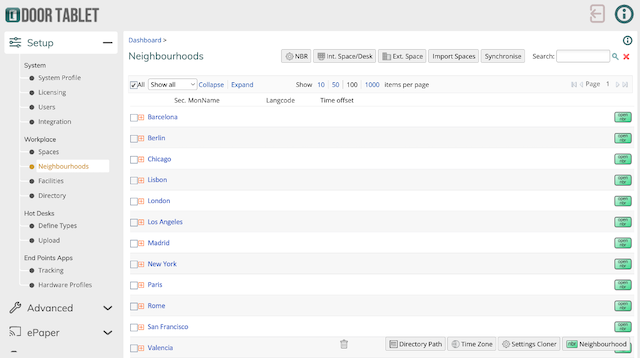 Door Tablet Admin UI  - Neighbourhoods 