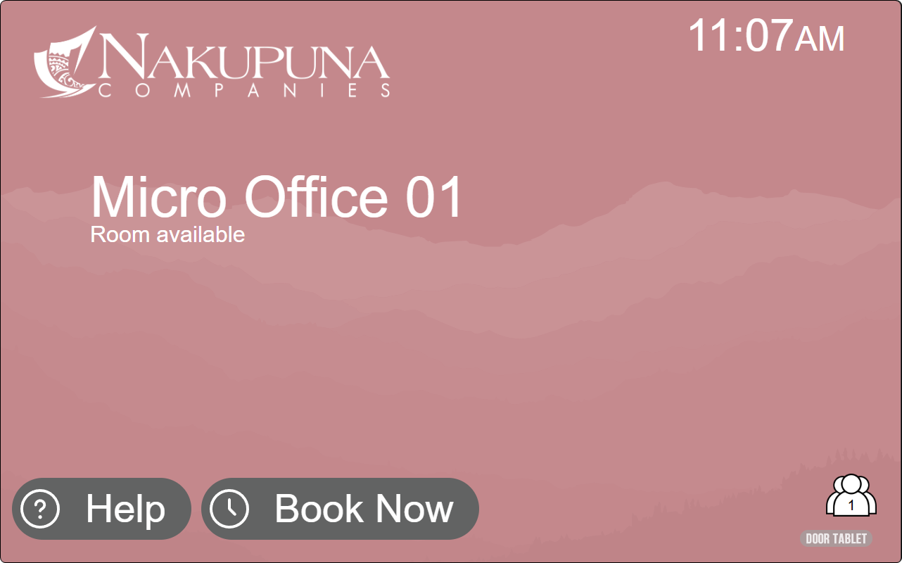 Micro Office 01 display on a pink landscape background, showing the room as available