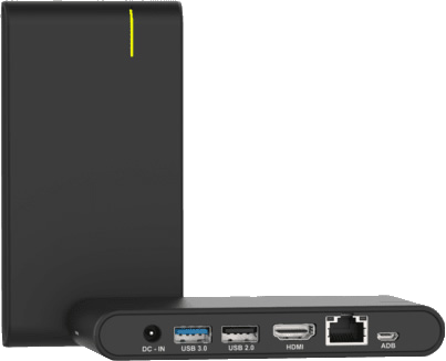 Door Tablet ABX2 player showing its DC-in, USB 3.0, USB 2.0, HDMI, Ethernet and ADB ports