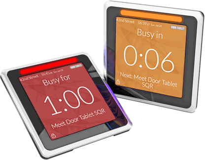 Two Door Tablet SQR desk devices showing busy status