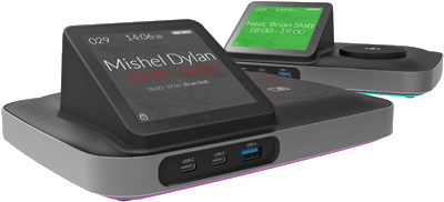 Door Tablet DBD desk booking display integrated with a docking station