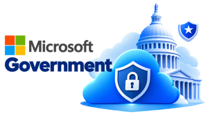 Microsoft 365 Government logo beside a padlocked cloud in front of the U.S. Capitol dome