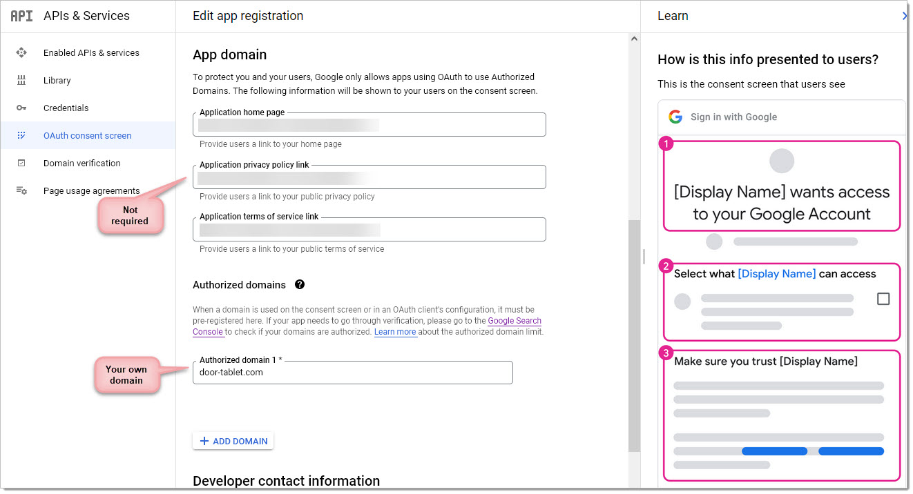In the same form, fill the domain where the Door Tablet server is installed...