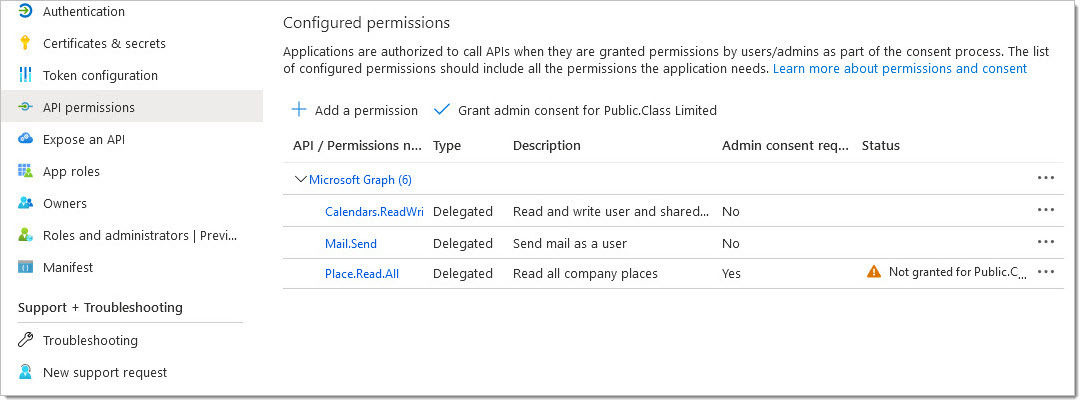 After adding the roles, your list should show these scopes: