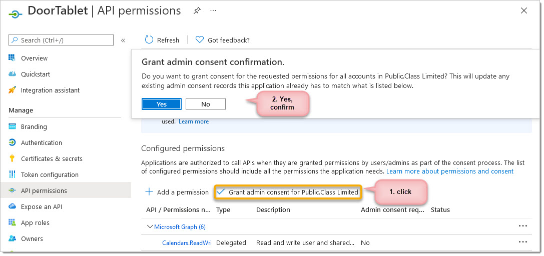 You will now need to Grant admin consent for you organisation