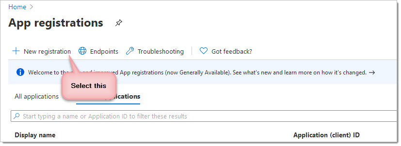 Start new App Registration