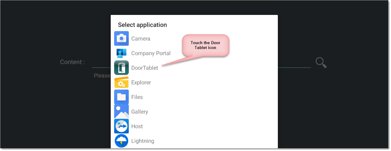 Click on the magnifying glass to select Door Tablet: