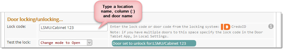 Open a space record and type a combination of location and door name, as follows: