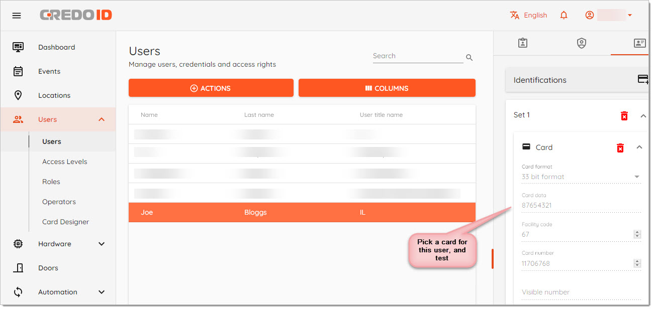 Pick a card ID as showing in the image below.