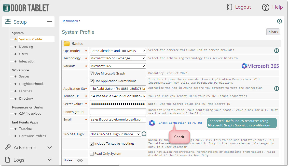 You are now ready to test the connection, click on "Check Connection to Microsoft 365":