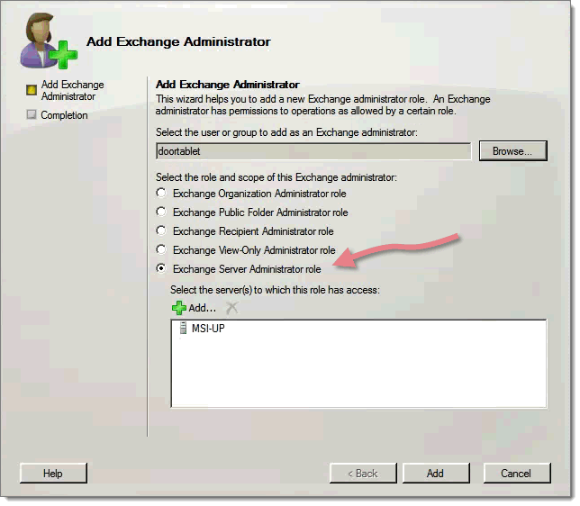 In Exchange 2007, we found that it is sufficient to define the user you specified in the system profile as an Exchange Server administrator. This allows Door