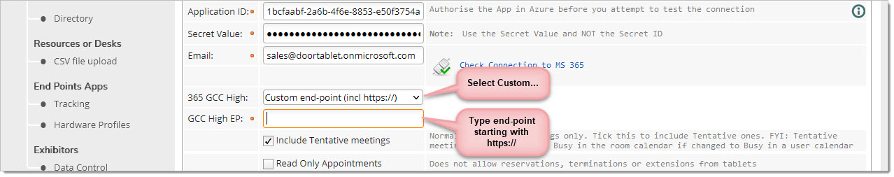 If you wish to use a Custom end-point, select 'Custom end-point'