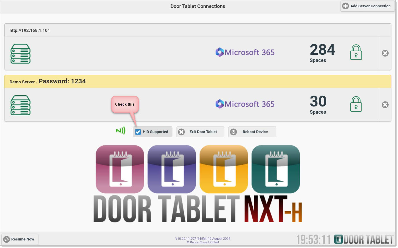 If you are running on Door Tablet NXT using an HiD chip, you will need to select HiD as showing below.