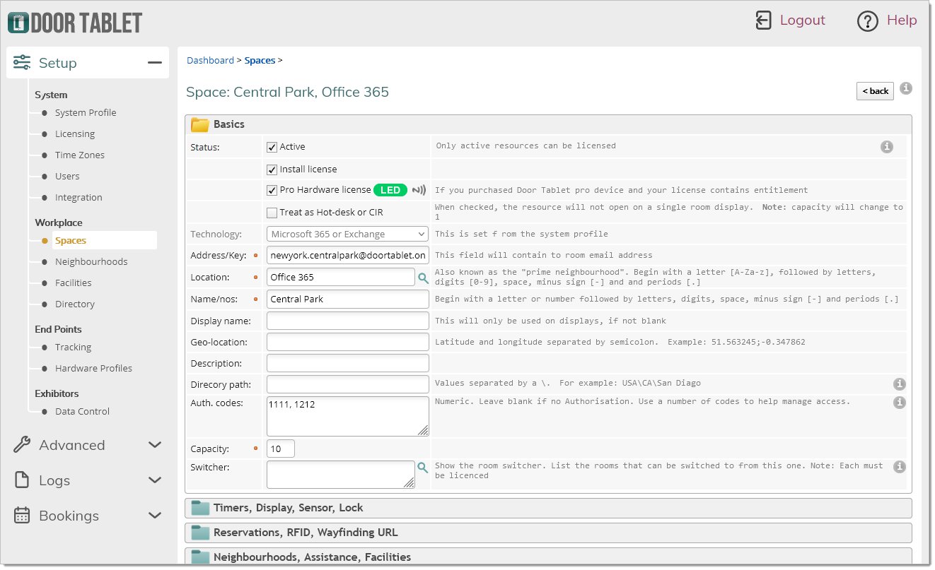 Viewing a Door Tablet space record from the Web UI