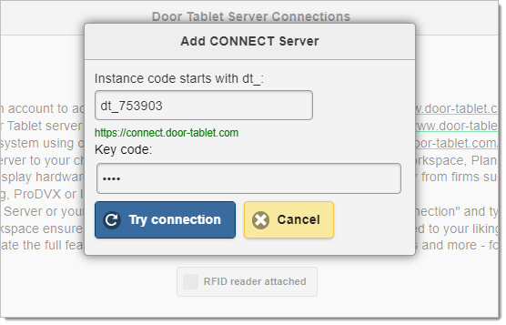 Door Tablet CONNECT verification code entry screen for secure access