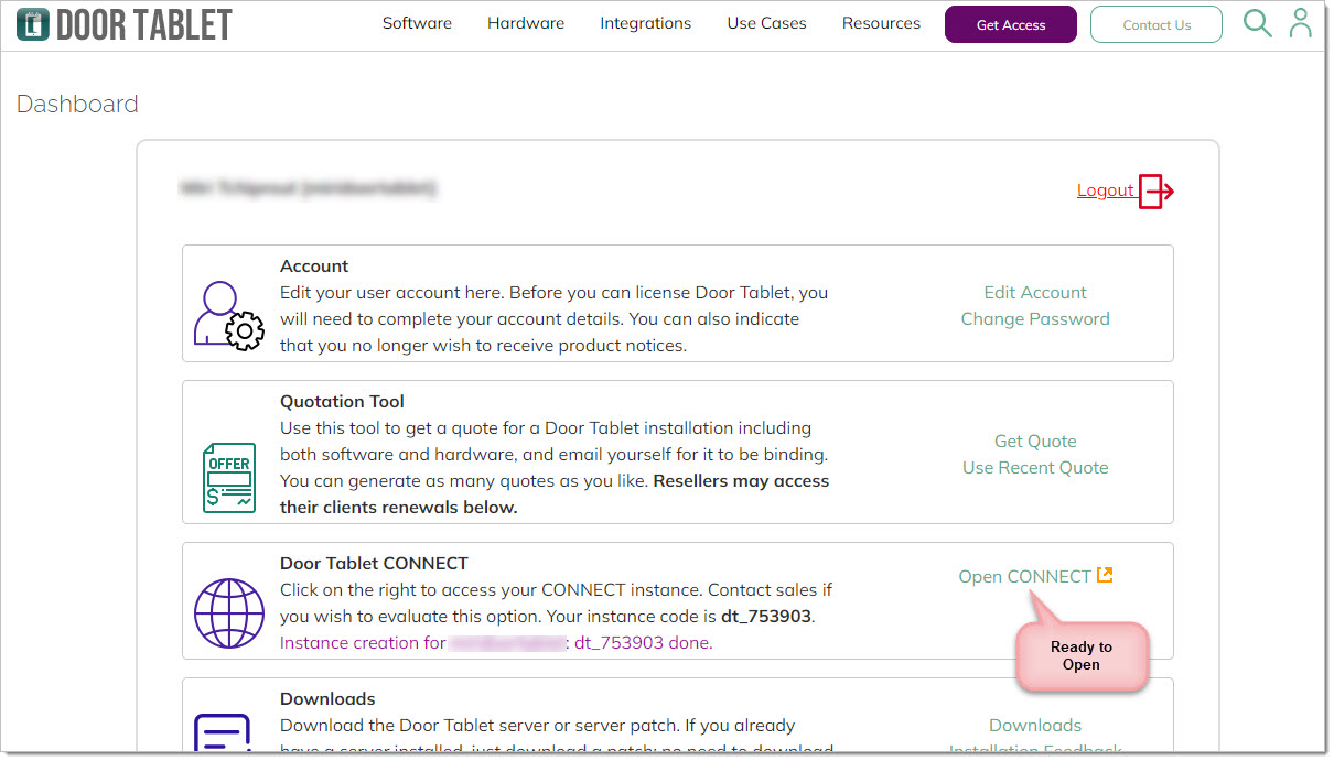 Door Tablet CONNECT instance successfully created and ready to open