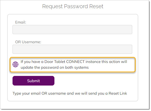 Door Tablet CONNECT sign-in page using Door Tablet account credentials