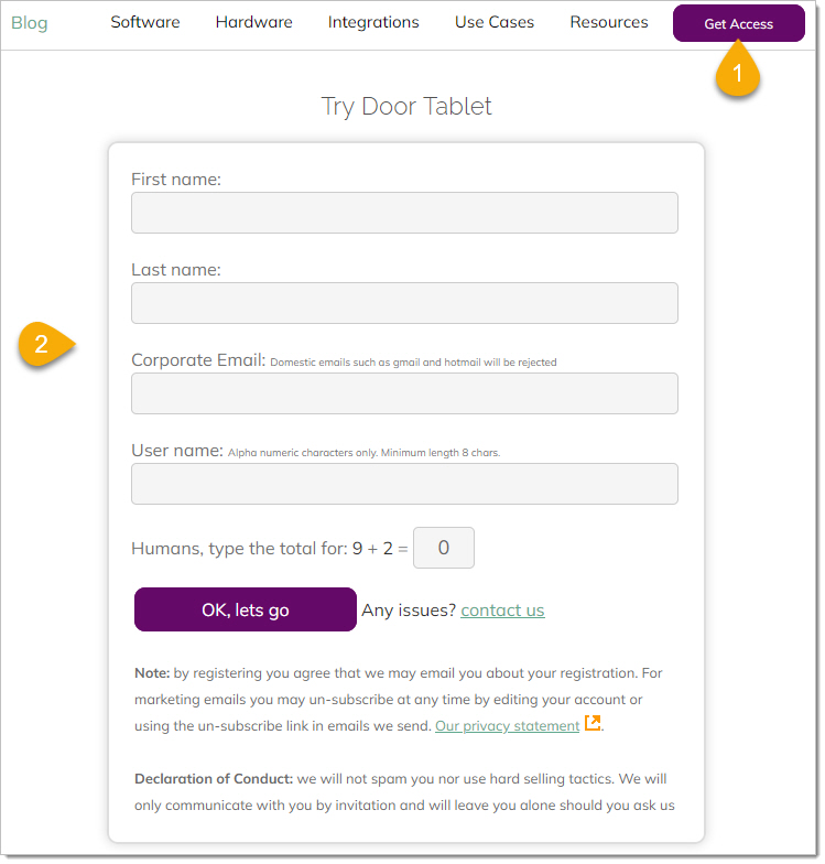 Registration is short and simple and all fields are required.