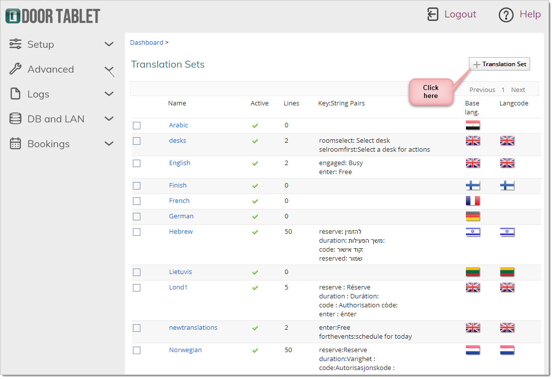 Open the "Translation Sets" view and click on "+ Translation Set"