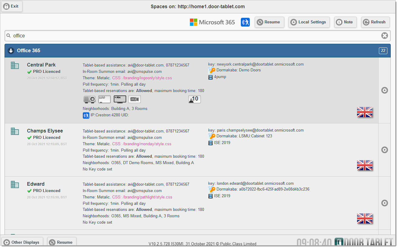 Once you have synchronised with your scheduling system you will be able to edit and enable meeting spaces.