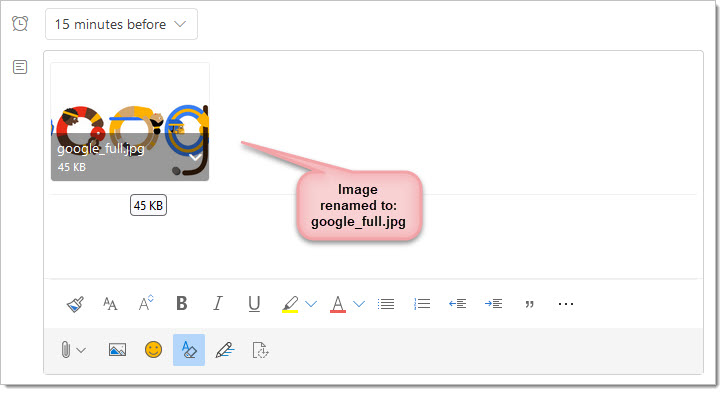 We can replace the image of the same booking, and this time just for a test instead of using an in-line image we attach the image: