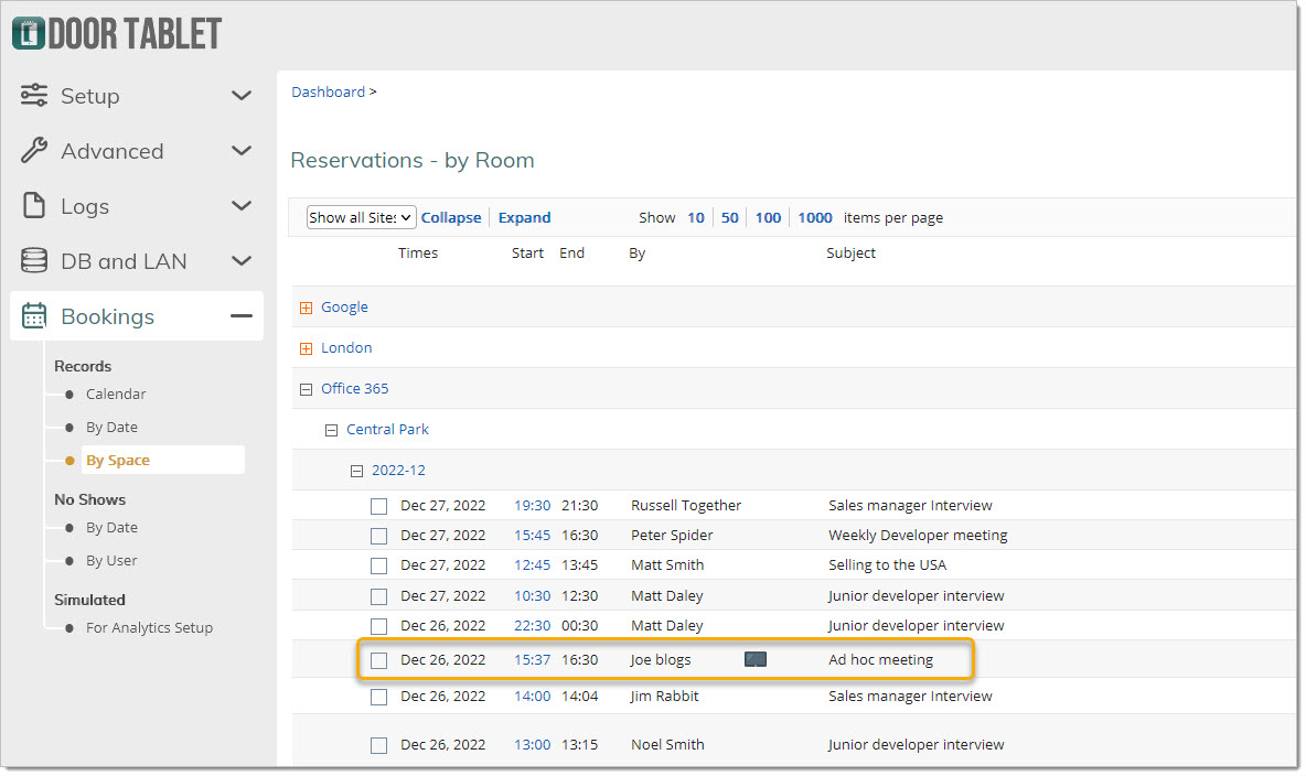 Find the meeting in the list of bookings...