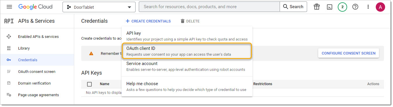Create Credentials