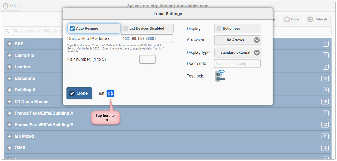 The local settings popup will show, with your IP and pair number showing: