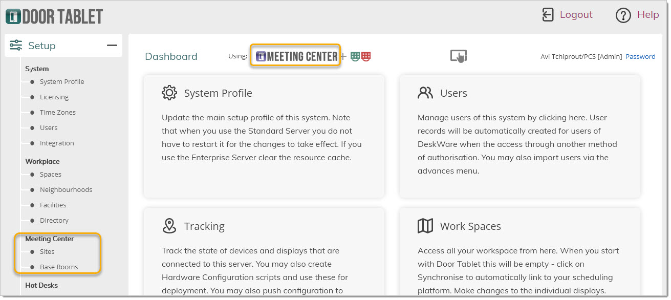 Once you have selected the above, the display of the dashboard will change and you will now be able to see "Spaces":