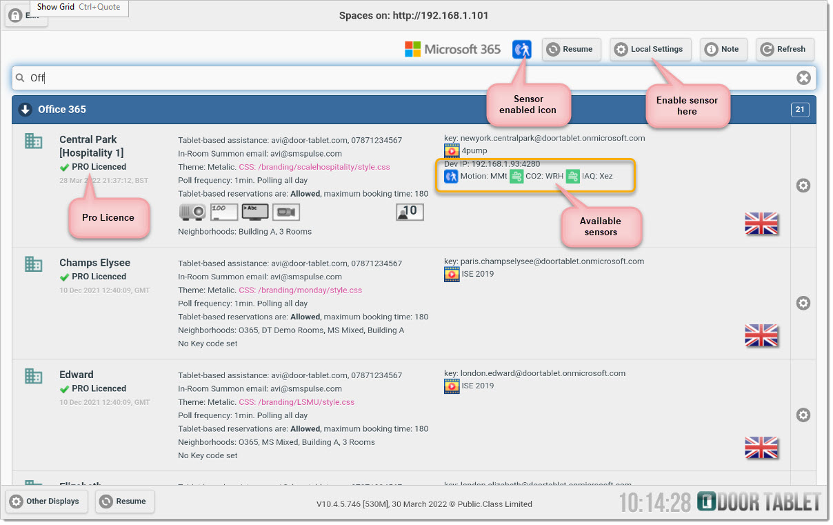 On the Crestron device, login to the server and access the Spaces list.