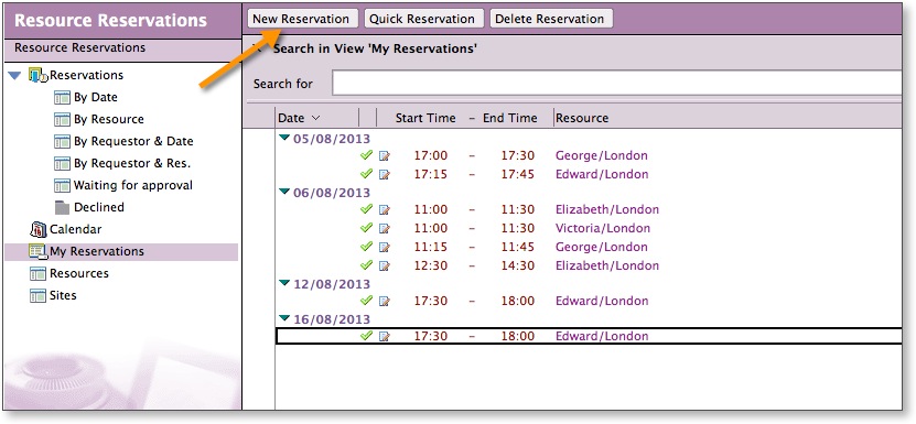 You can quickly make reservations from your calendaring database. This is the standard resource reservation database. It's fully documented inside Domino.