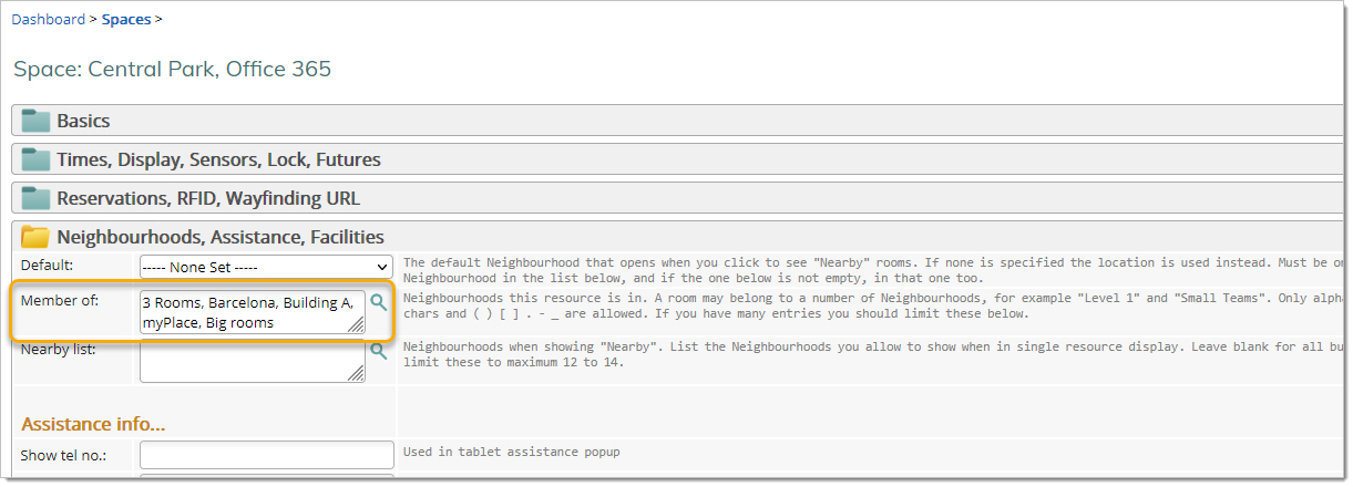 Adding a new neighbourhood to a meeting space from the Web UI: