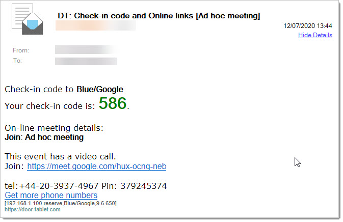 When using a QR reader on your cell phone, both meeting details and Meet join URL will show, allowing you to forward this to others. In the mean time, an email
