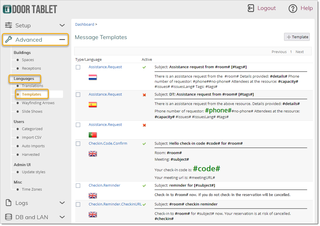 First go to the Web UI and select "Message Templates" under the "Appearances" section: