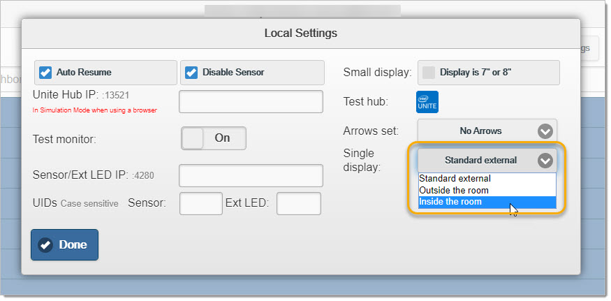 To see the In Room display, you need to change the "Local Settings", as follows: