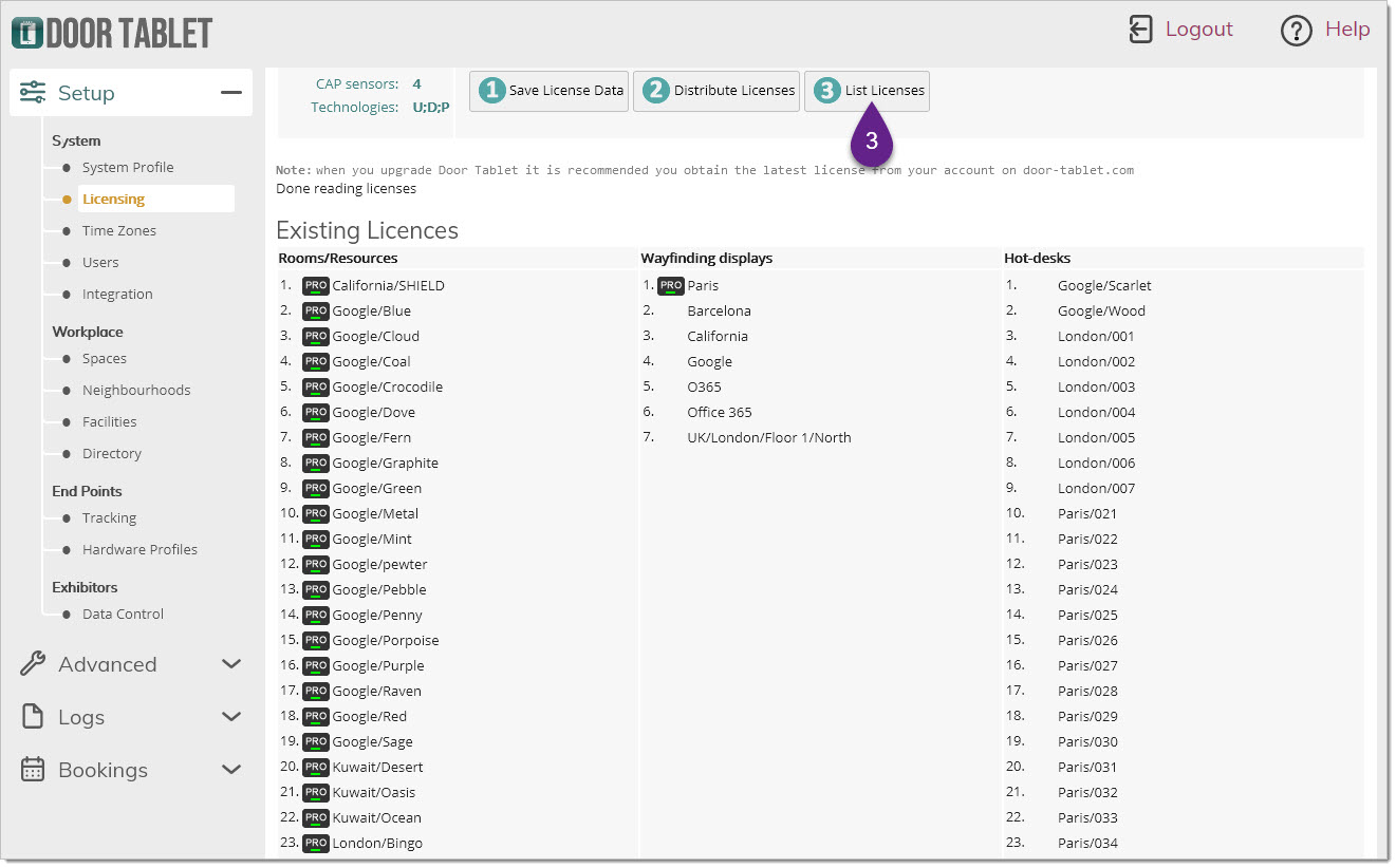 To see what is licensed you click on "List Licenses":