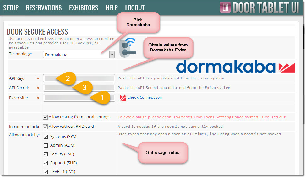To enable usage of Dormakaba, open the Integration form. You can access the integration form if you have an Enterprise Licence for Door Tablet.