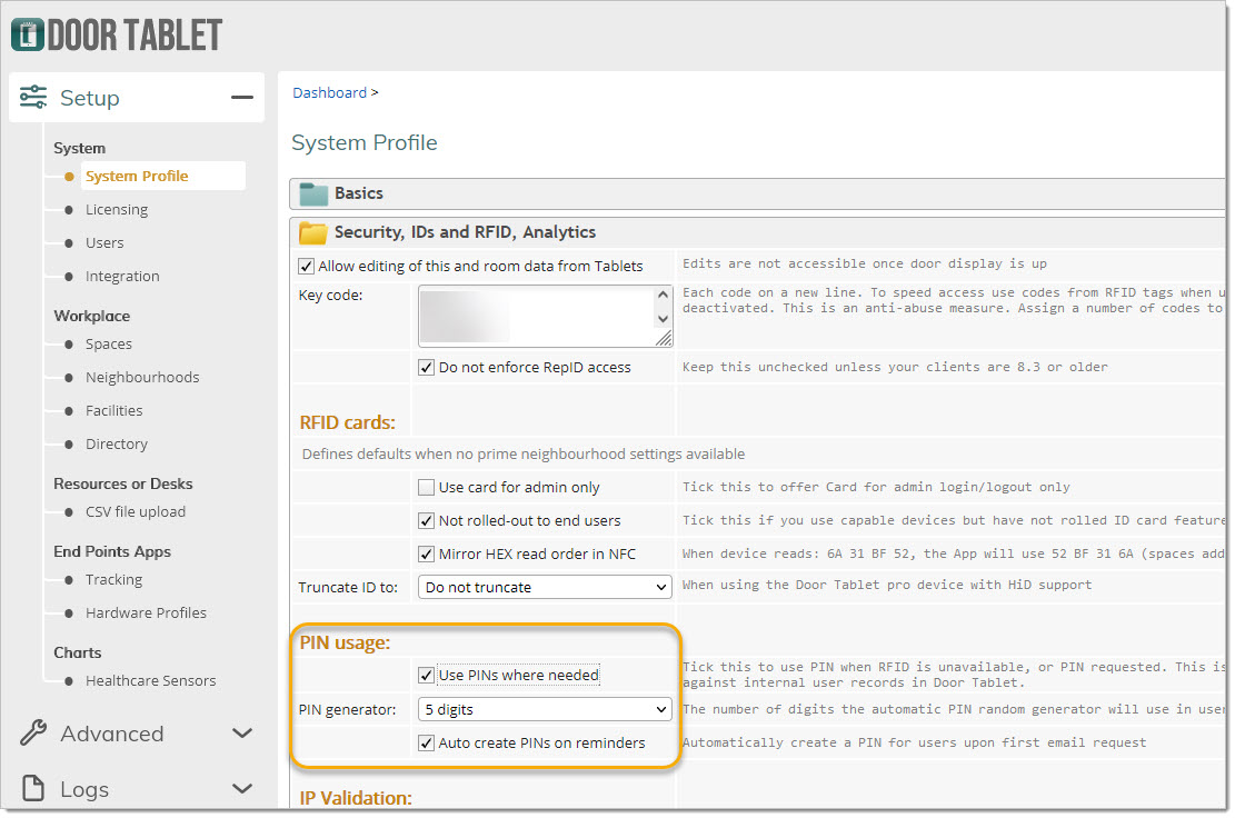 Enable general use of PINs in the System profile