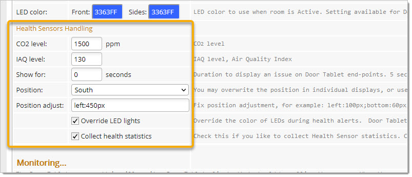 Global Health Sensors configuration: