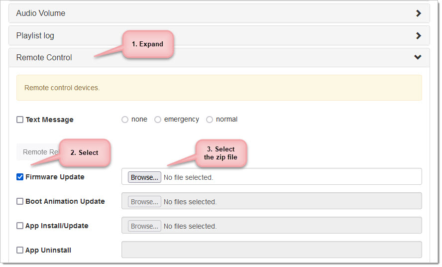 Browse and select the Firmware zip file