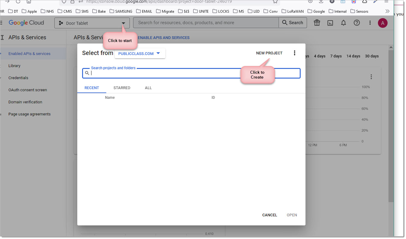 Create a project and name it Door Tablet, like so: