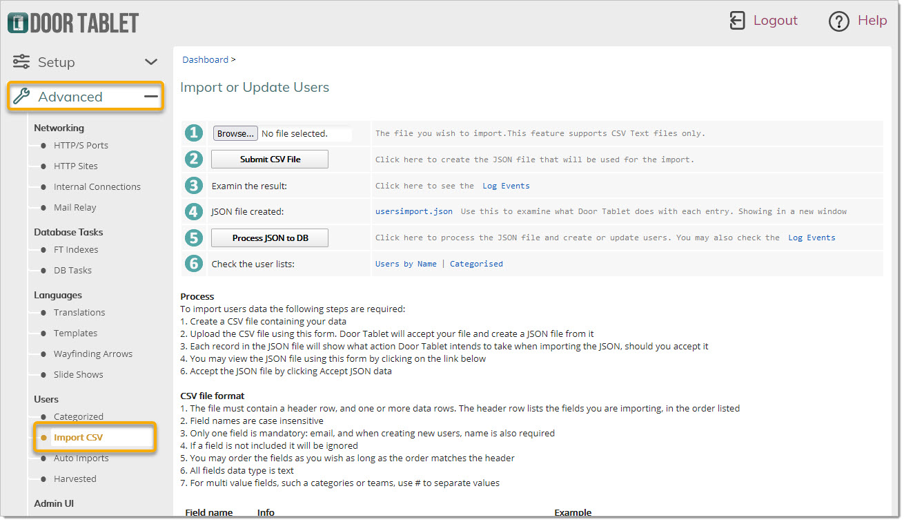 Open the Import CSV form: