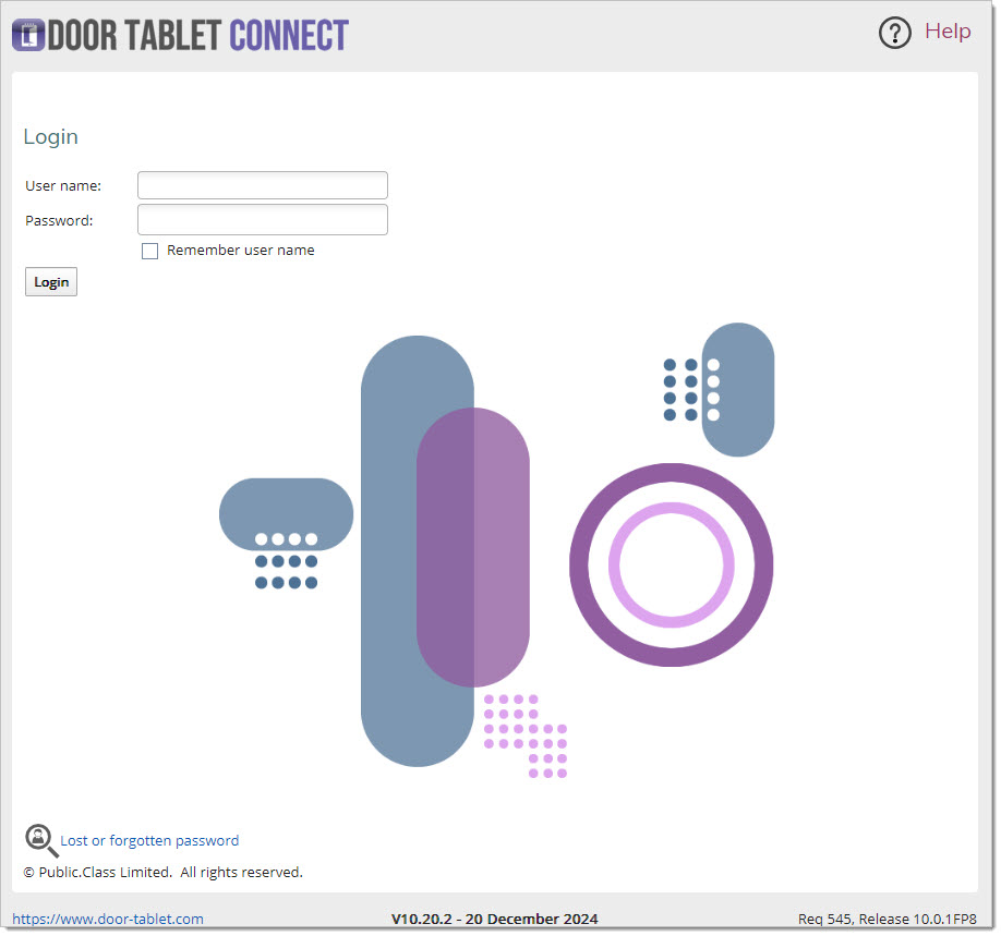 Door Tablet CONNECT login page for administrator access to the CONNECT Web UI