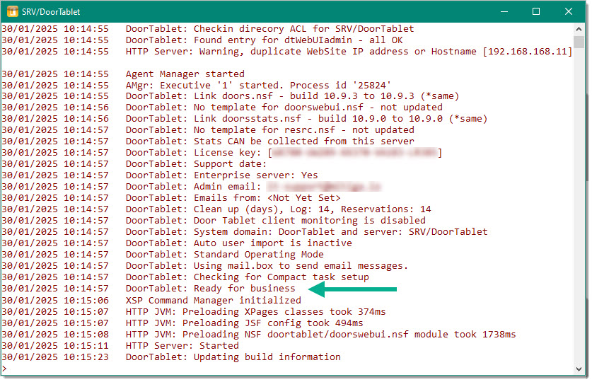 Server in console mode... showing when its ready: