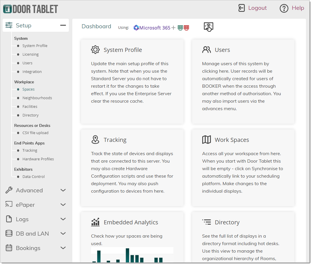 When you open Door Tablet the following dashboard is presented: