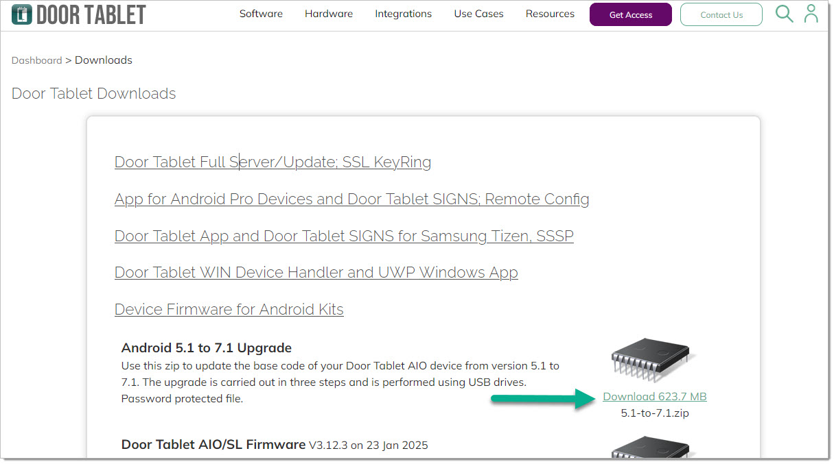 1. Download the zip file from the downloads page accessible from your door-tablet.com dashboard