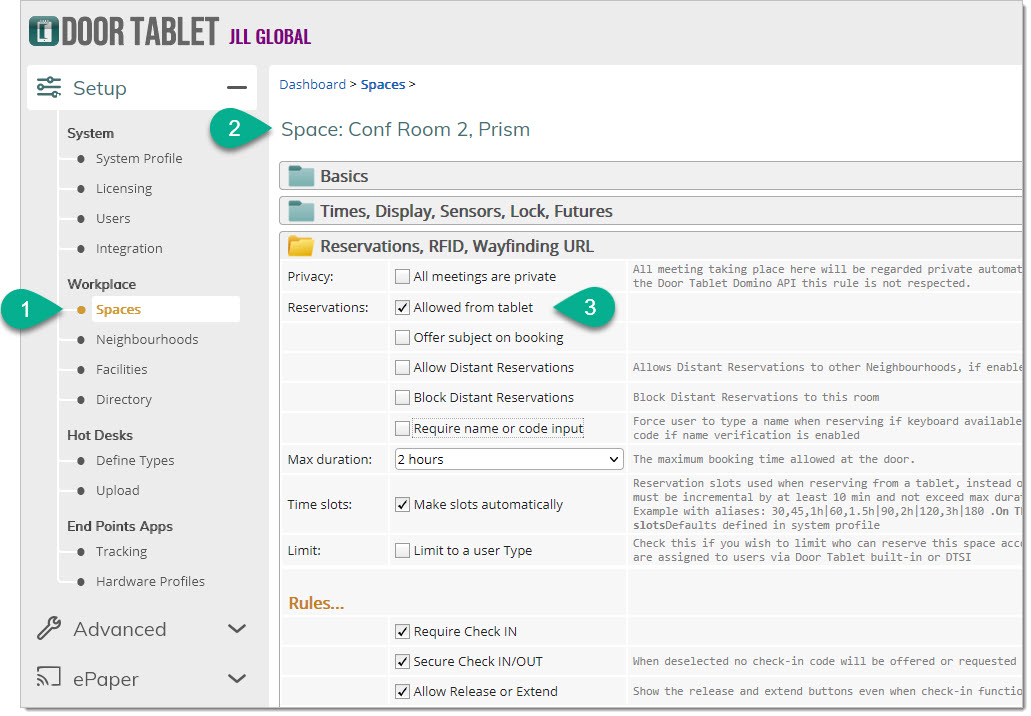 Enabling reservations for a room: