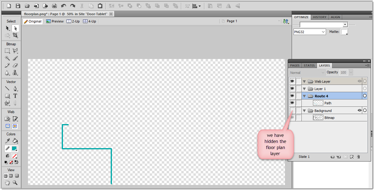You are now ready to hide the background and export the layer with the route. Select the gif file type and ensure the background is transparent.