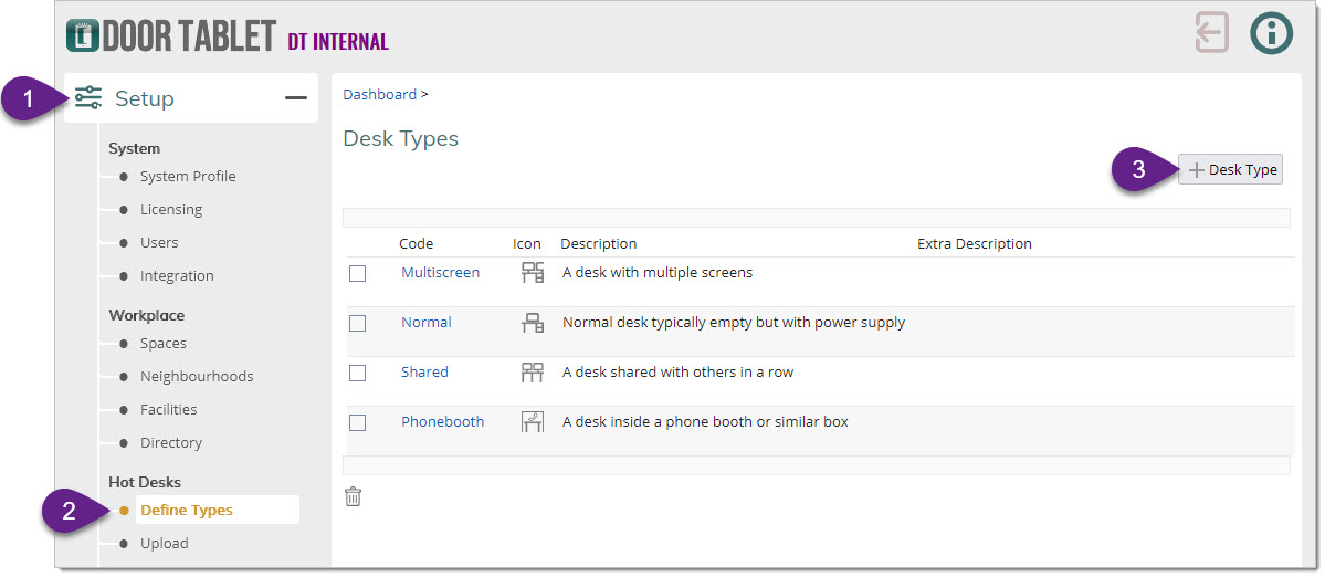 Create a desk type: