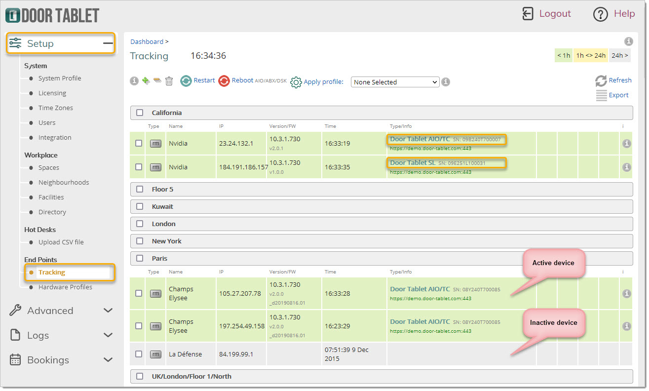 Showing device types:
